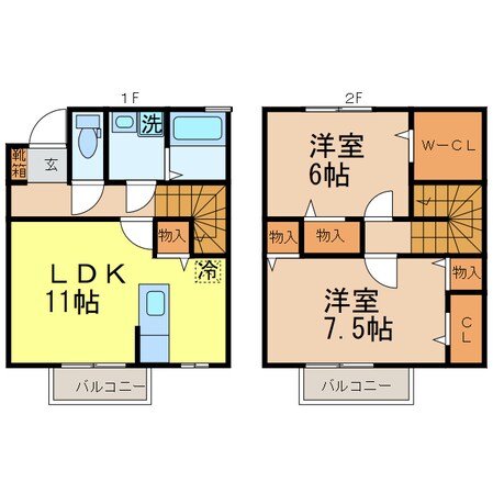 東武宇都宮駅 徒歩39分 1-2階の物件間取画像